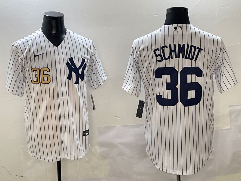 Men New York Yankees 36 Schmidt White Stripe Game 2025 Nike MLB Jersey style 5